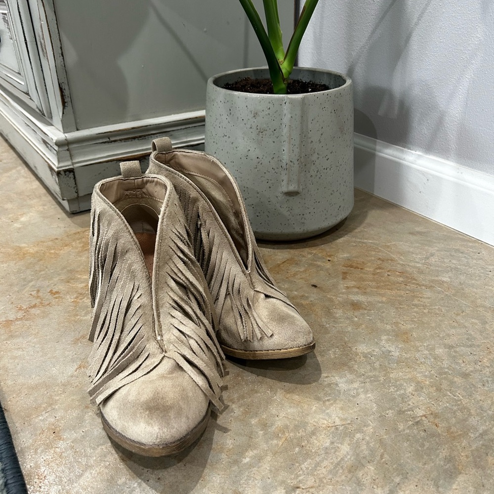 Coconuts Fringe Booties In Camel Size 7 - image 3
